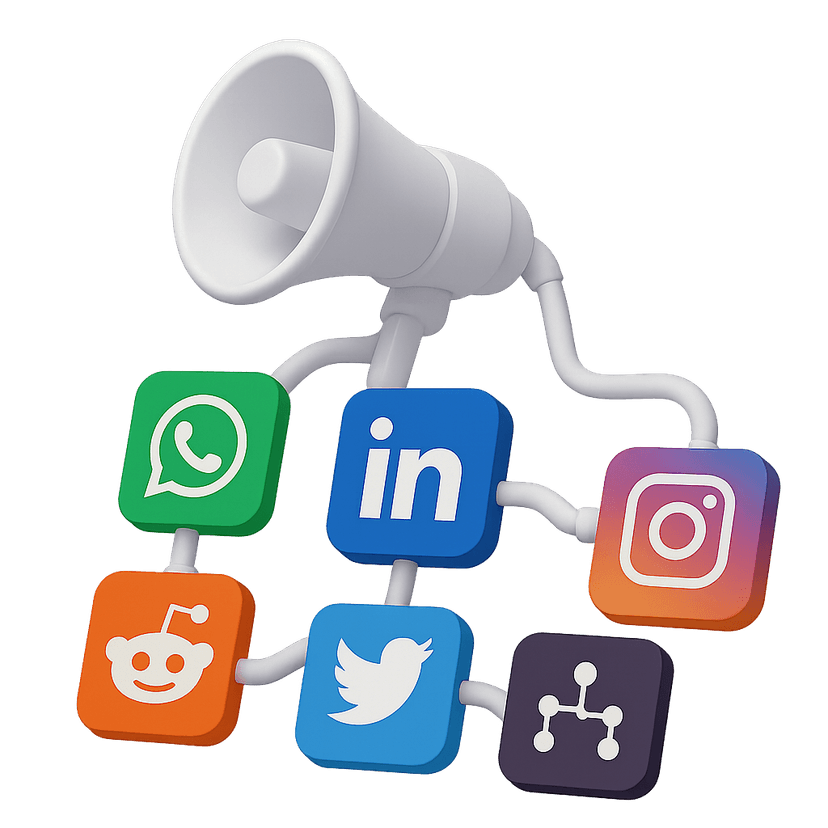 Multi-channel outreach dashboard showing integrated social media platforms